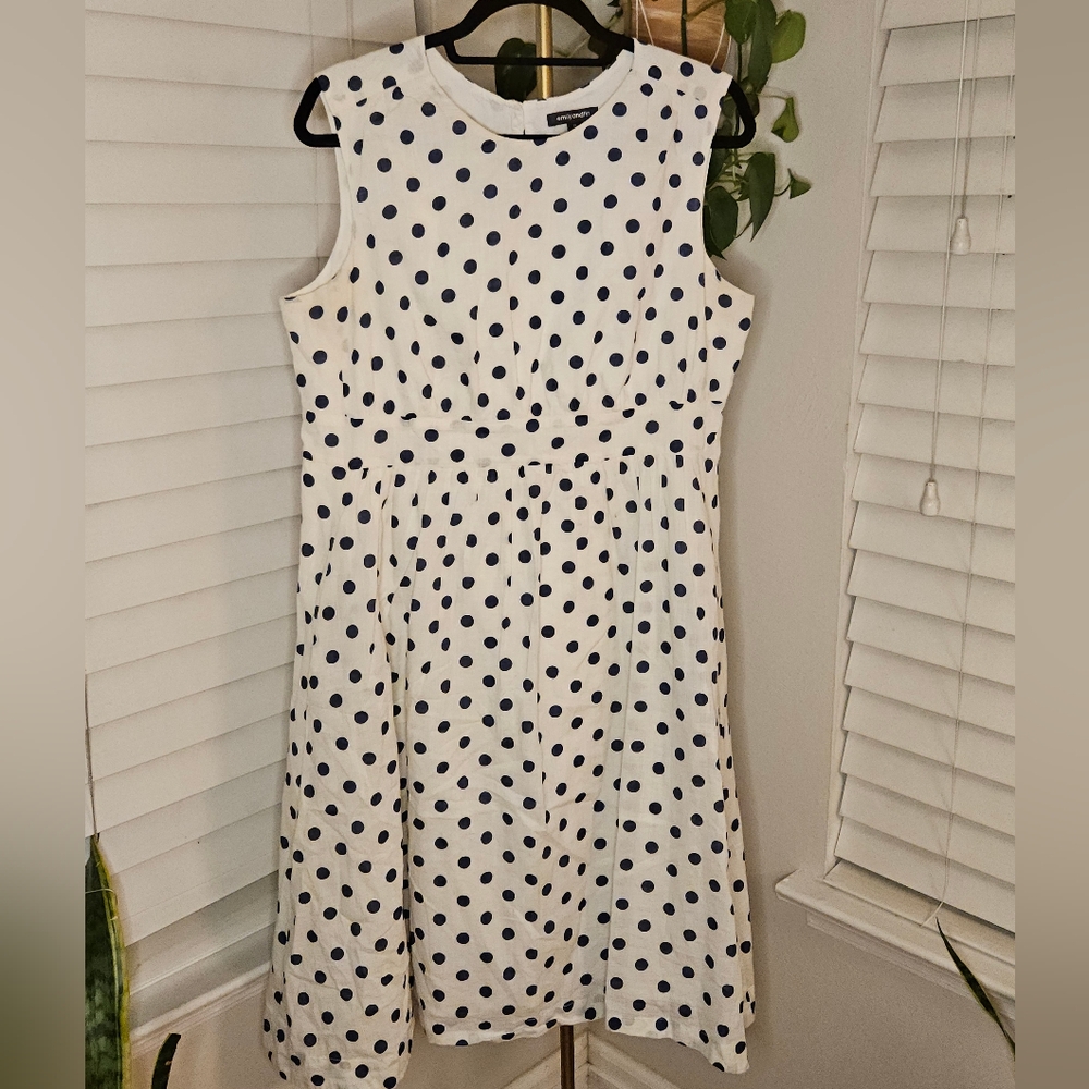 emily and fin Black and White Polka Dot Sleeveless A-Line Midi Dress